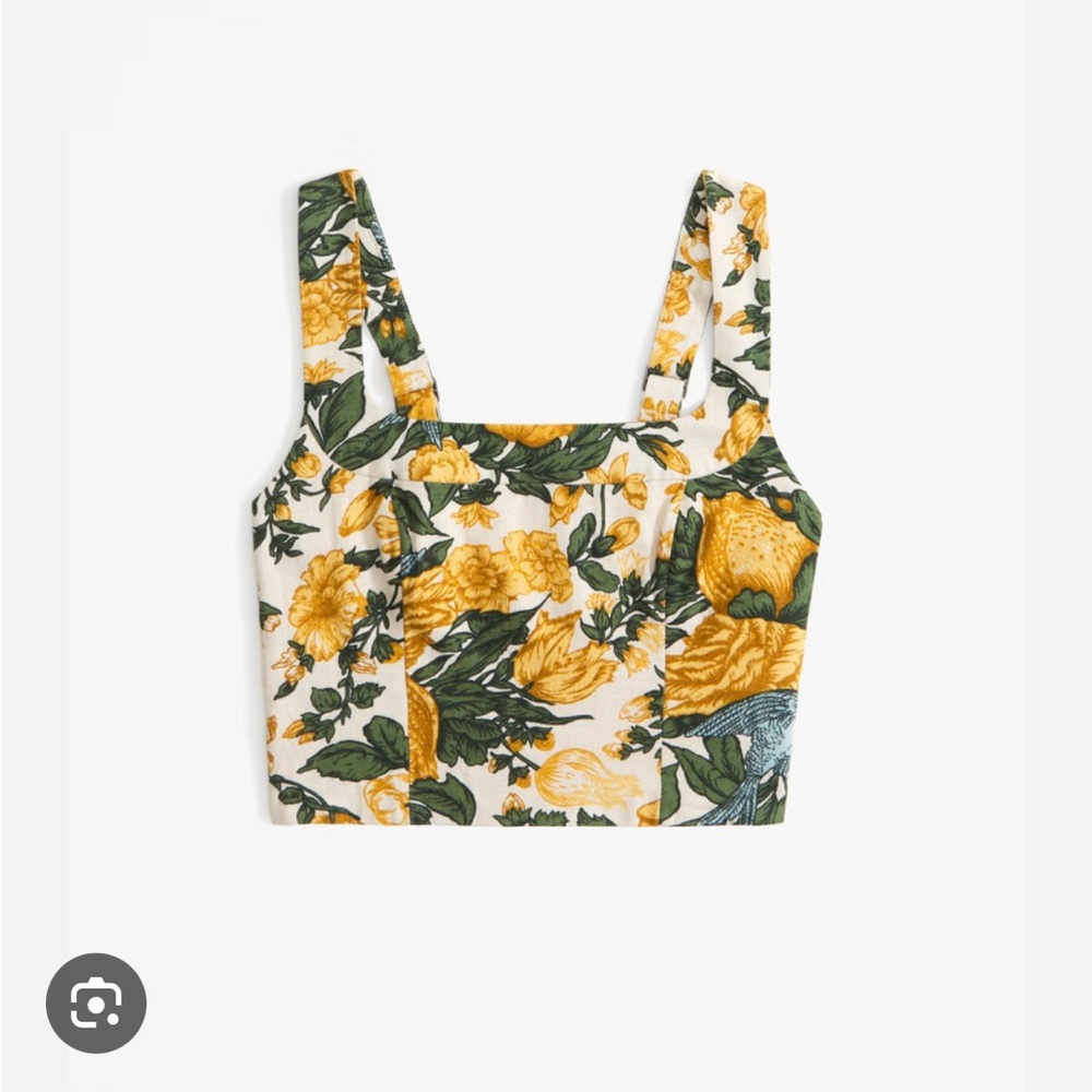 ISO Abercrombie & Fitch Linen Blend Set Top in Yellow Floral SMALL